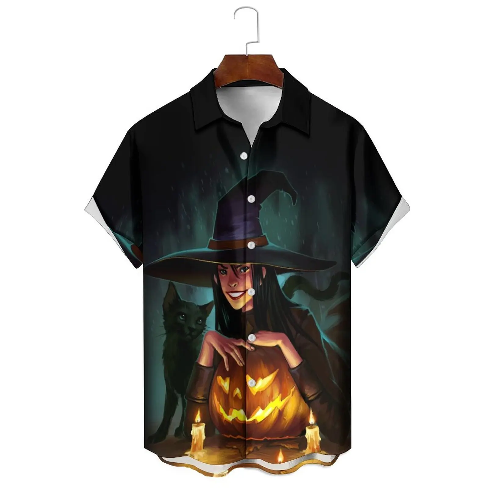 

Witch 3d Printed Hawaiian Shirt For Men And Women's Oversized Casual Harajuku Style Lapel Halloween Shirt For Men's Clothing