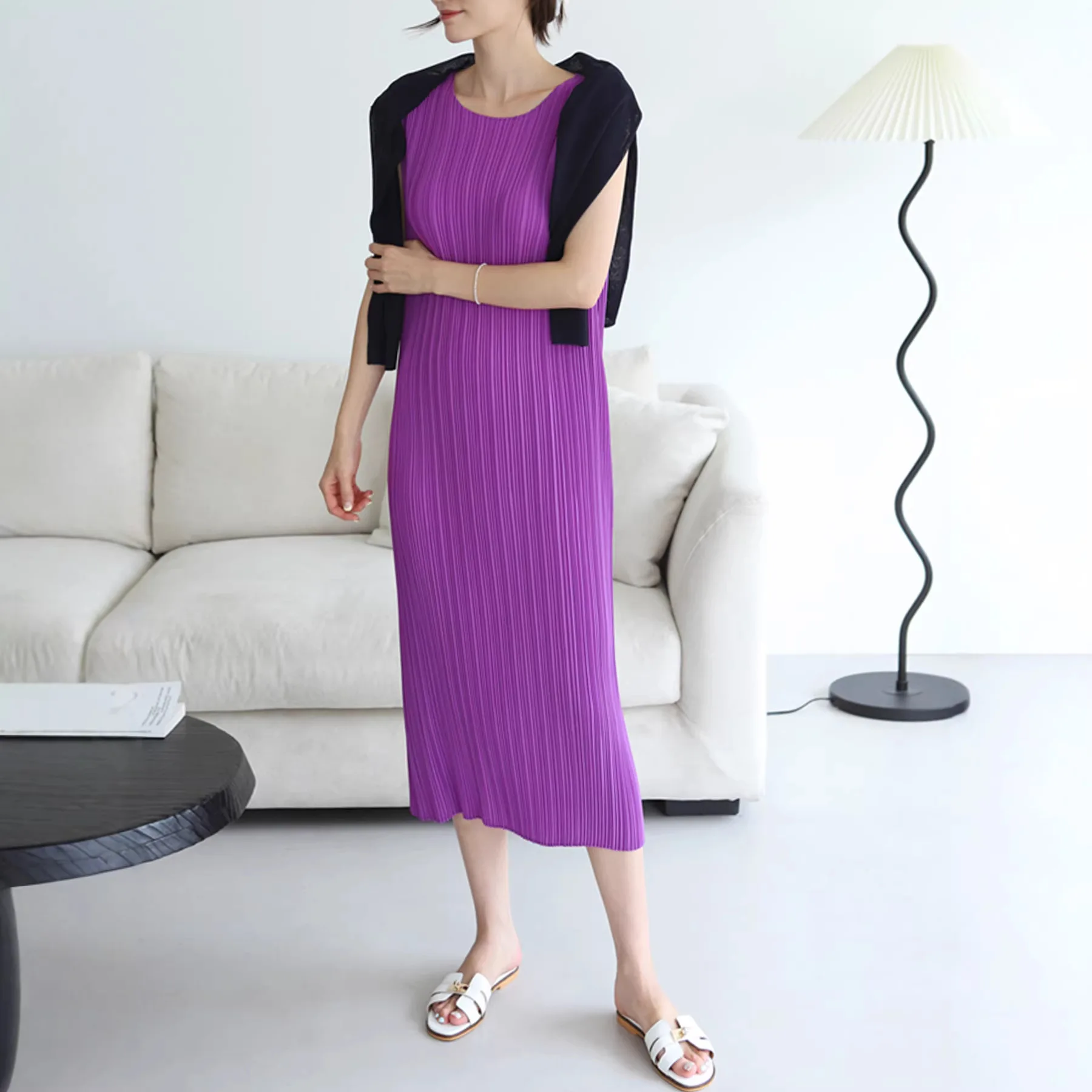 

Miyake Pleated 2026 New Loose Thin Pleated Dress Sleeveless Round Neck Casual Temperament Fashionable Fashion Long Skirt Pleat