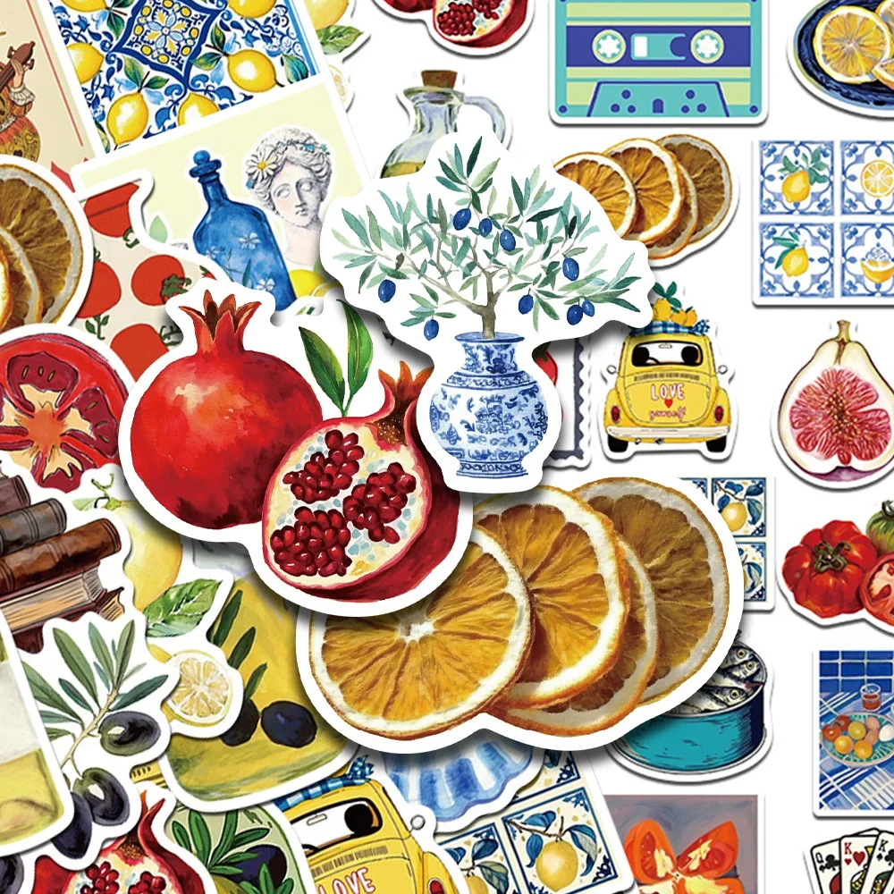 

50Pcs Mediterranean Tomato Stickers Decals For Laptop Scrapbook Skateboard Helmet Guitar DIY Aesthetic Waterproof Stickers