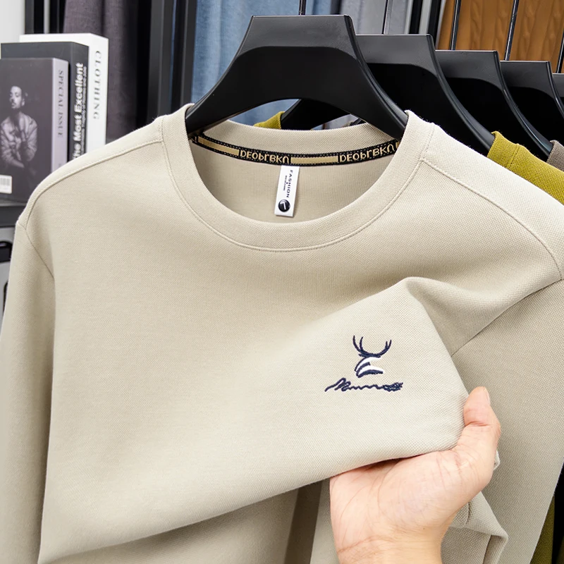 

Sweatshirt Men 2025 New Style Spring and Autumn Round Neck with Cotton Embroidery Casual Long Sleeved T-shirt Top T-shirt