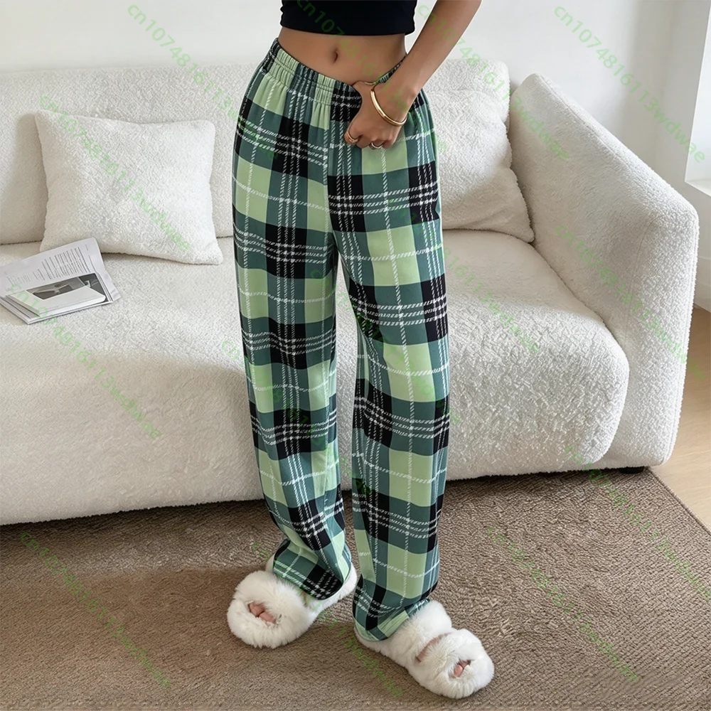 Women's Plaid Bow Comfortable Pants Flannel Loose Checkered Casual Home Trousers Suitable for Home Relaxation And Night Sleep
