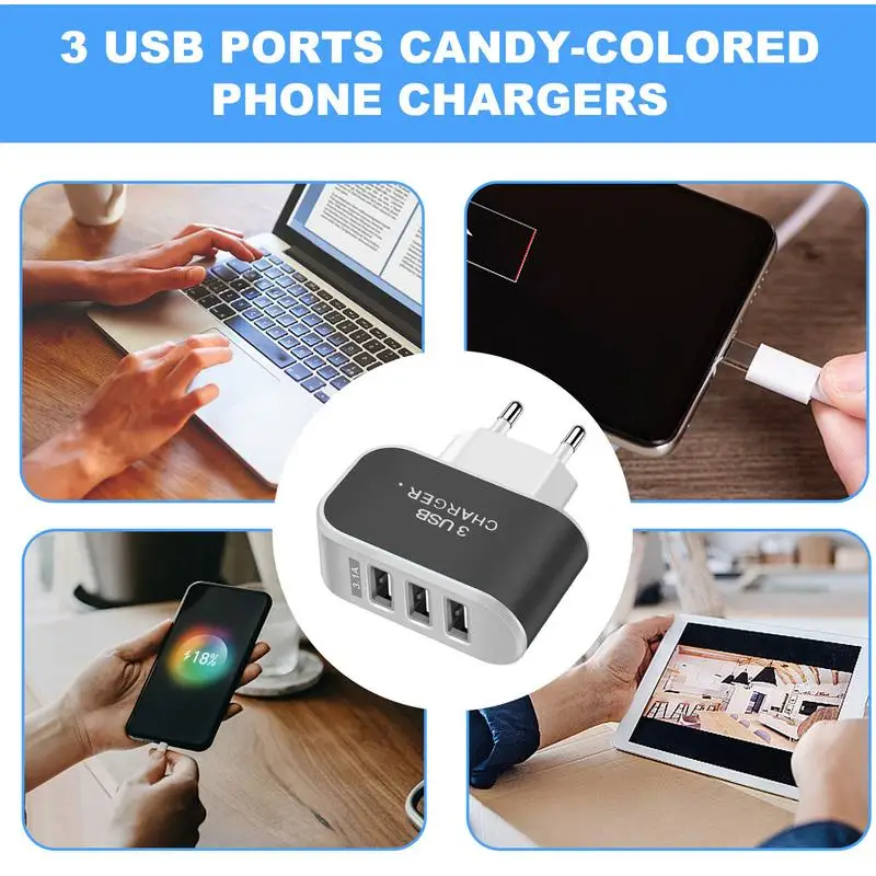 Зарядное устройство для быстрой зарядки, блок 3, USB-зарядное устройство, интеллектуальный настенный адаптер с несколькими портами, портативное зарядное устройство для ноутбука, светящееся