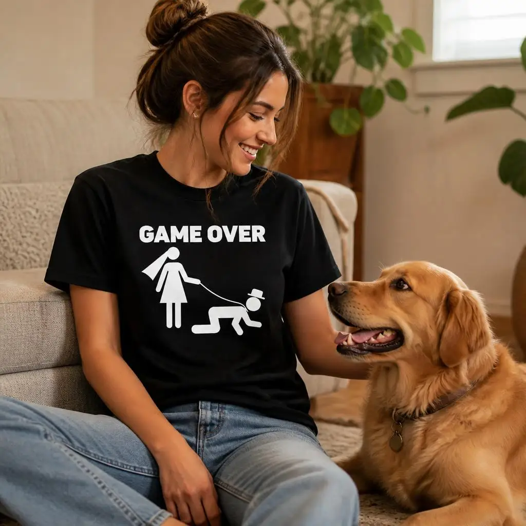 Game Over Bachelorette Bride Groom Funny Bachelor Party T Shirts Casual Tees Short Sleeve Round Collar T-Shirt Pure Cotton Tops