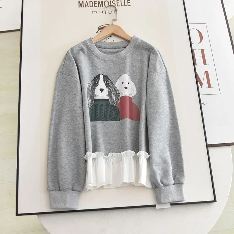 

Женская модная толстовка с круглым вырезом, дизайнерским принтом собаки, широкими лямками, осенняя коллекция 2024, из других материалов, 00% хлопок