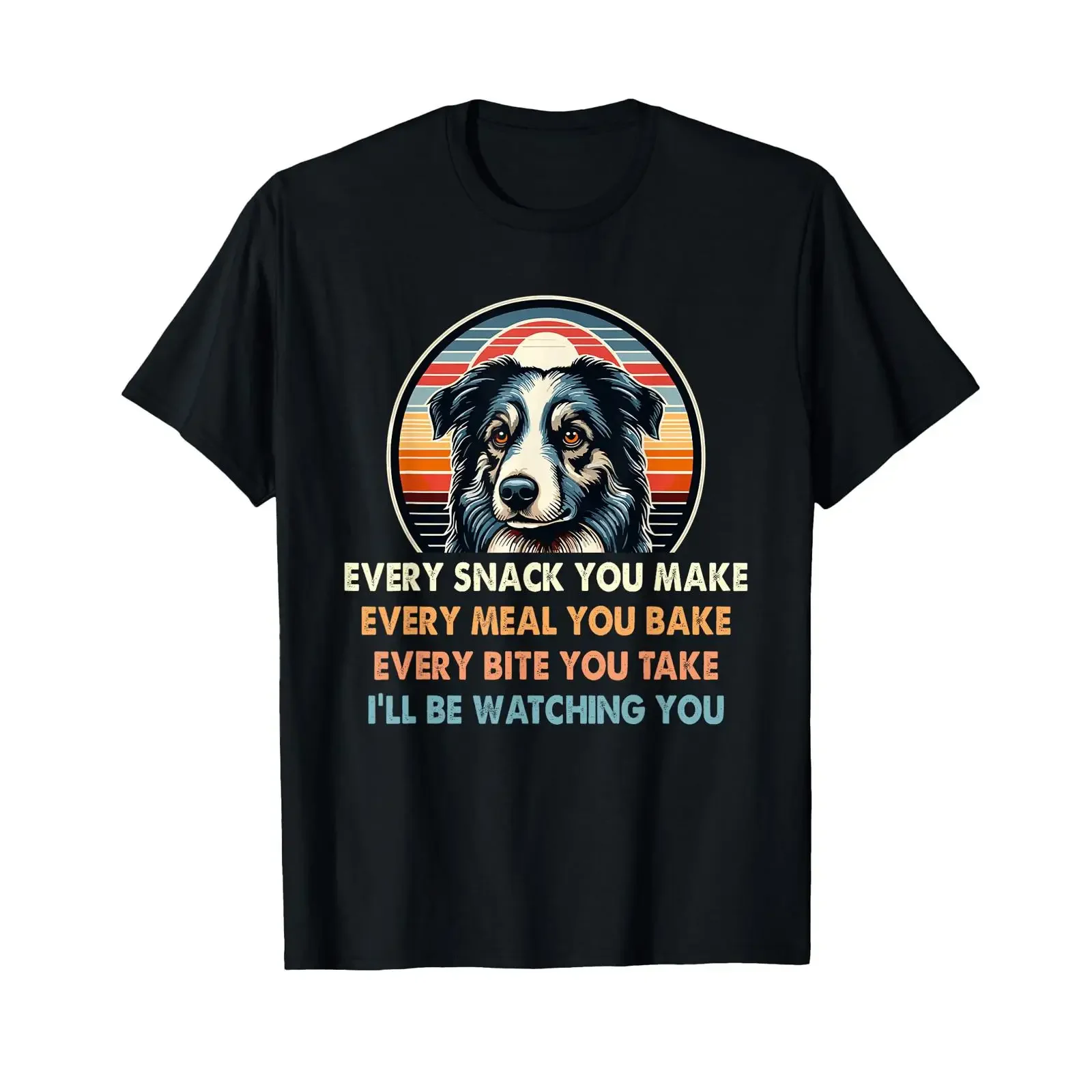 Cada bocadillo que preparas es un divertido perro Blue Merle Border Collie, camiseta negra vintage lavada para hombre, suave, cómoda y transpirable