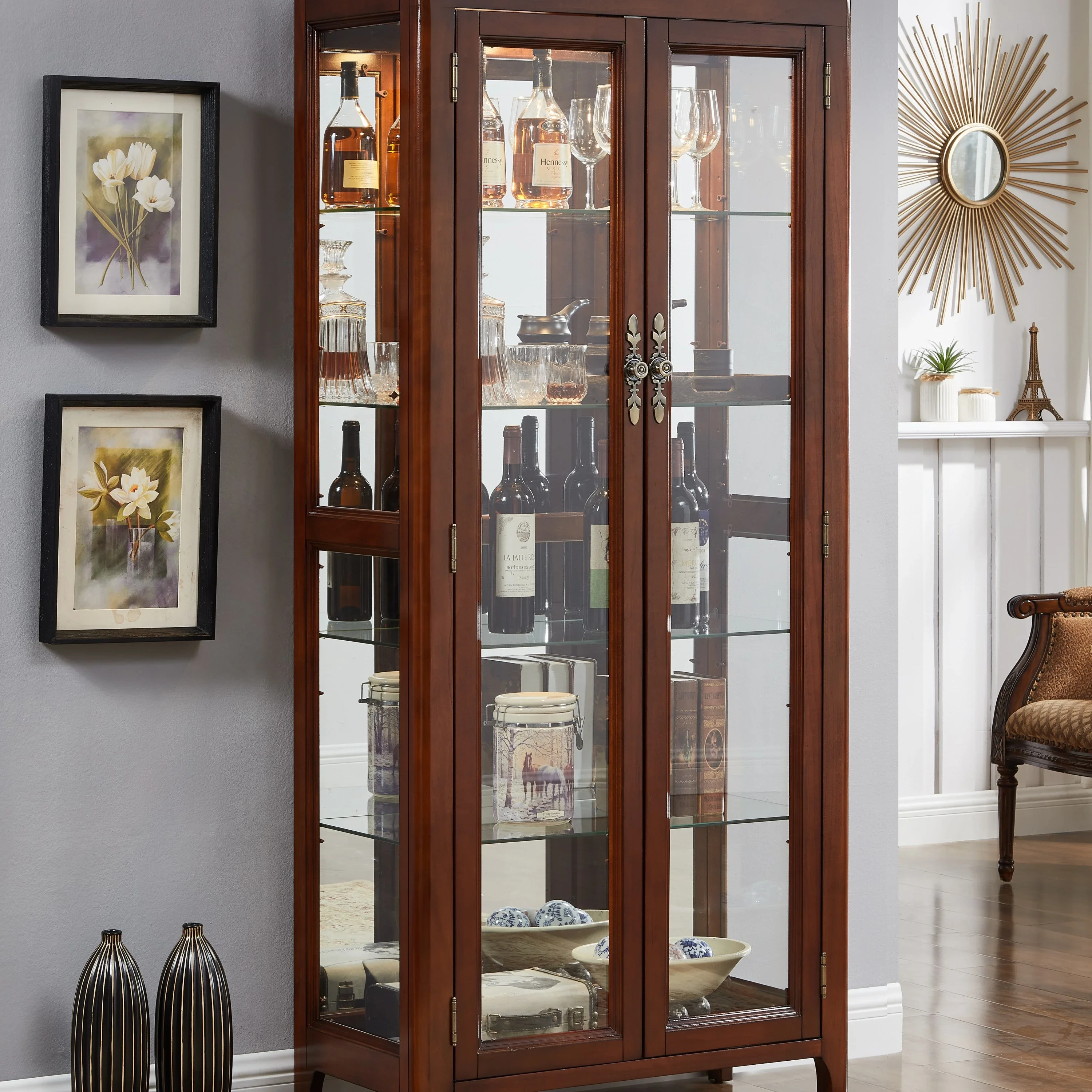 

American Solid Wood Wine Cabinet Chinese Living Room Dining Room Clothes Closet TV Side Cabinet Glass