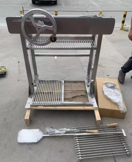 Single-handed wheel Argentine desktop charcoal lift steak stove