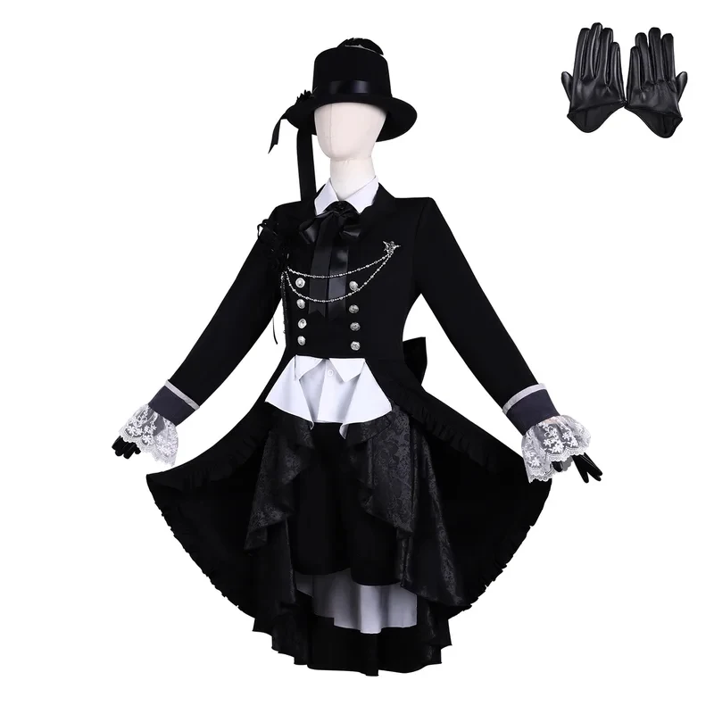 

ER1KAnime Costume Ciel Phantomhive Black Dress hat glove Prop Nice Stitching full Set cosplay outfit for men Role Play P