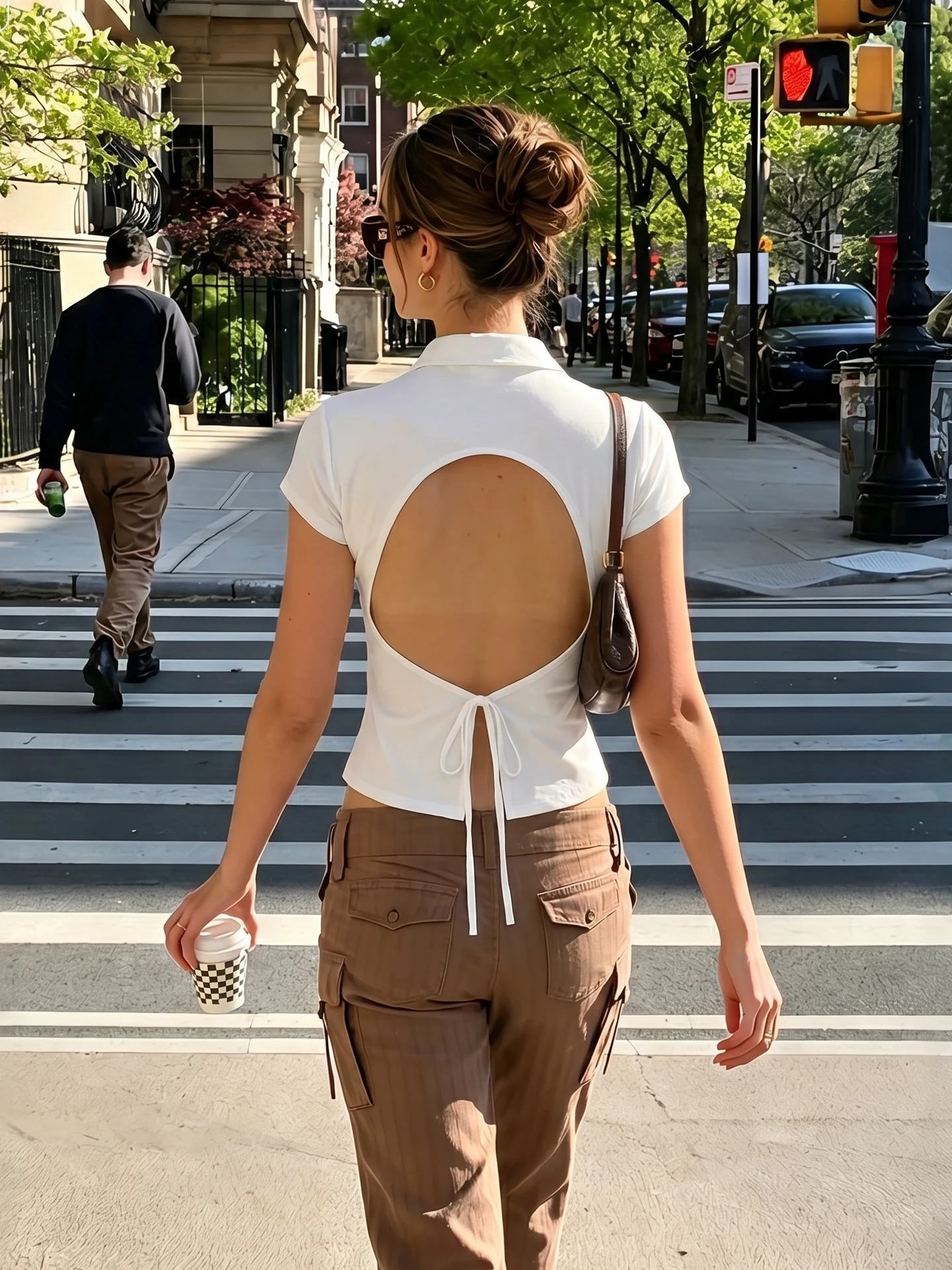 Hugcitar Turleneck Short Sleeve Solid Hollow Out Backless Lace Up Buttons Sexy T-Shirt Top Women Fashion Clothes Streetwear Club