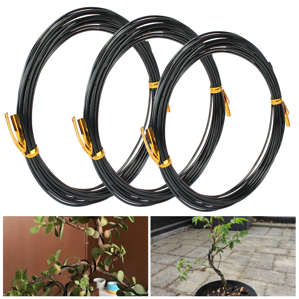 Bonsai Wire Aluminum - 3種類の太さ（1.0mm、1.5mm、2.0mm）の陽極酸化処理アルミニウム製盆栽用トレーニングワイヤー 合計15m（黒）の盆栽用ワイヤー、3巻セット