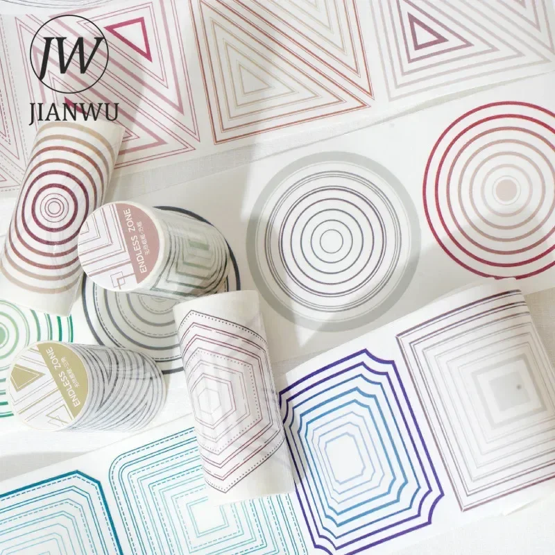 JIANWU 90mm*200cm Endless Frame Series Vintage Geometric Pattern Material Collage Washi Tape Creative DIY Journal Stationery