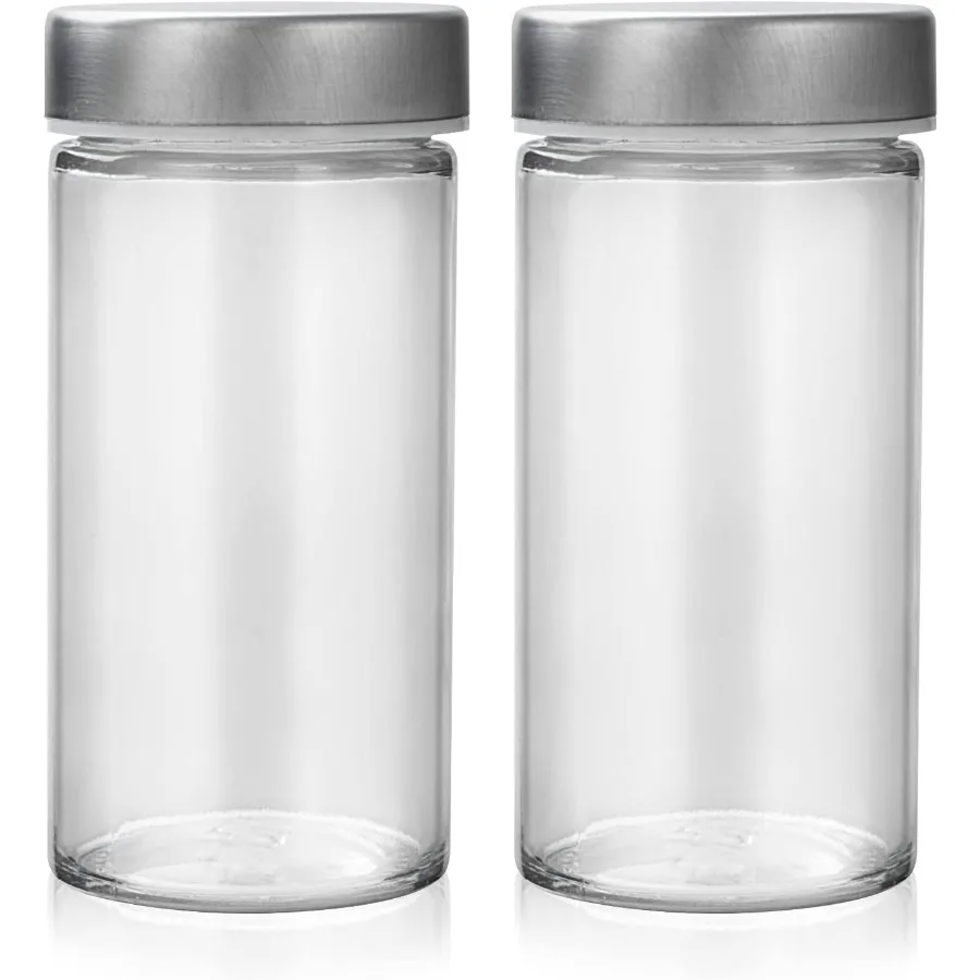 

2 Pcs Glass Spice Jars/Bottles - 3oz Empty Round Spice Containers with tight Metal Caps with Shaker Lids 2 clear