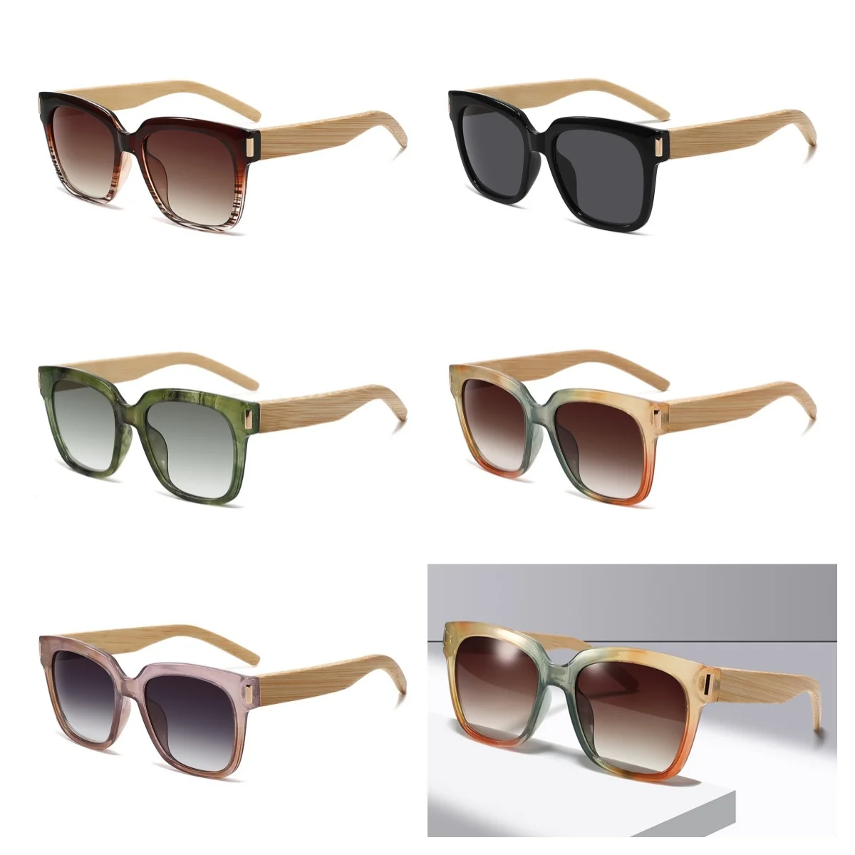 แว่นกันแดดทรงกรอบสีสันสดใส ทำมือ สำหรับผู้ชายและผู้หญิง เลนส์สะท้อนแสง ป้องกันรังสียูวี 400  วัสดุไม้ไผ่