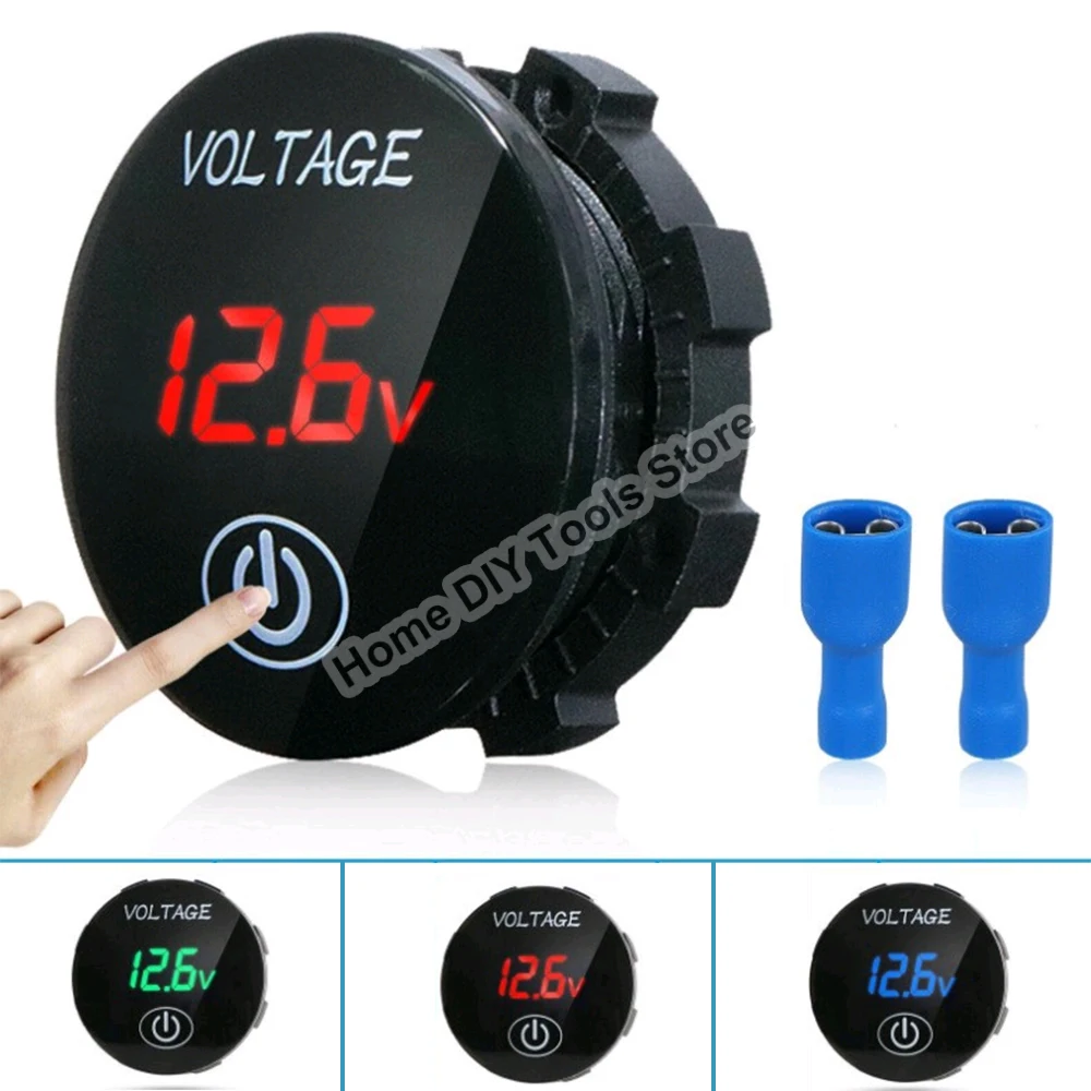 

DC12V-24V LED Digital Voltmeter Touch Switch Waterproof Round Voltage Meter Voltage Tester Display Panel for Car Motorcycle Boat