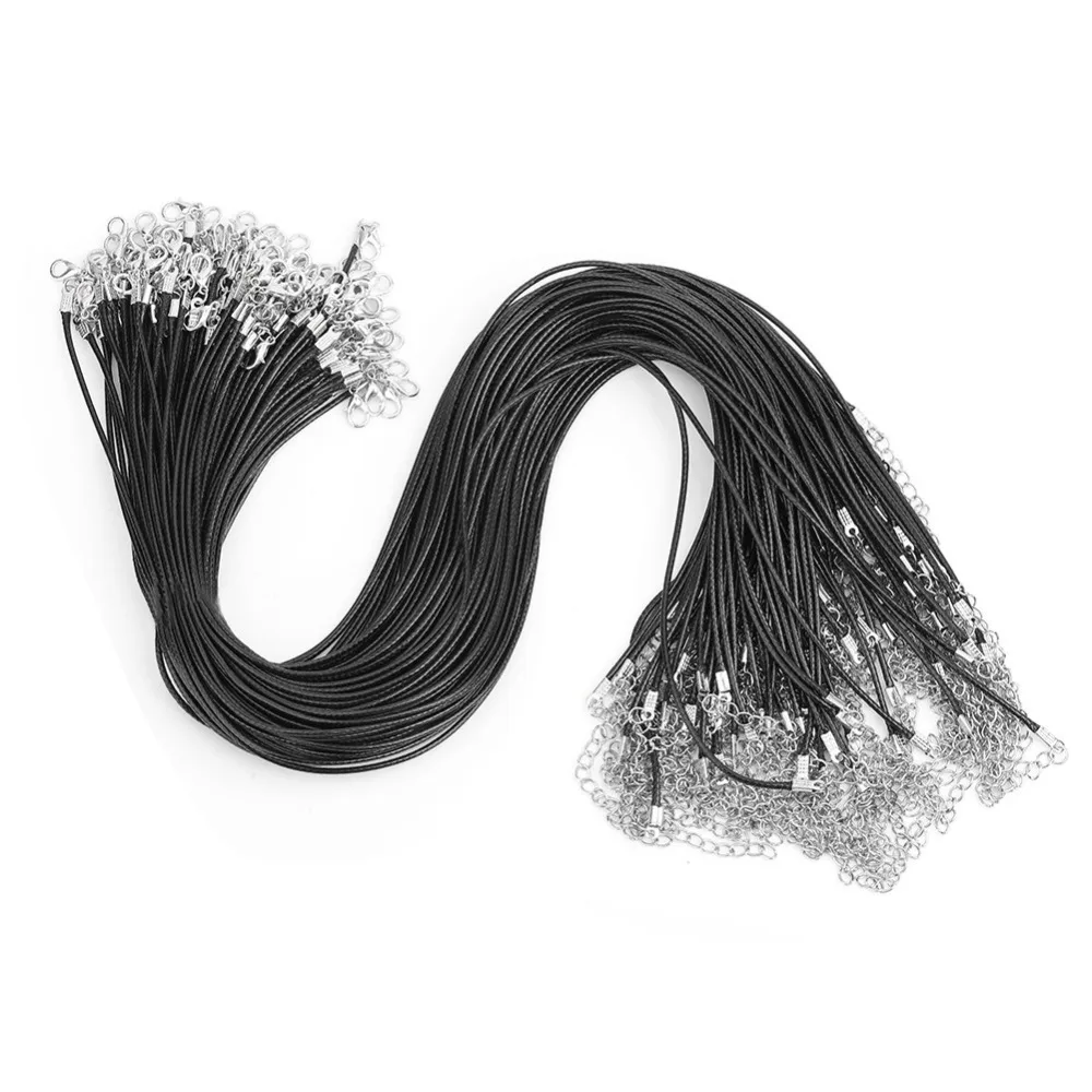 

100pcs Professional Black Lobster Clasp Wax Rope 50cm Waxed Thread Leather Cord Wax Rope Chain Pendant