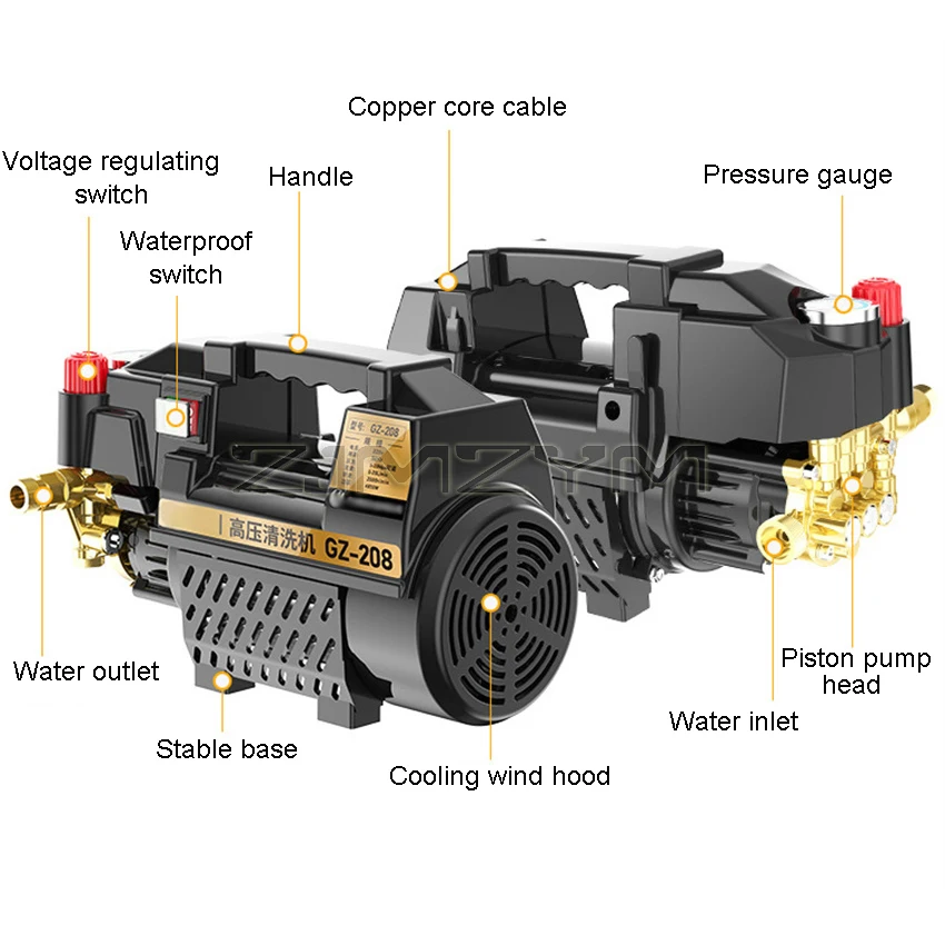 Máquina de lavado de coche doméstica de alta presión, 4800W, 220V, pequeña máquina de limpieza portátil, pistola de agua, bomba de agua