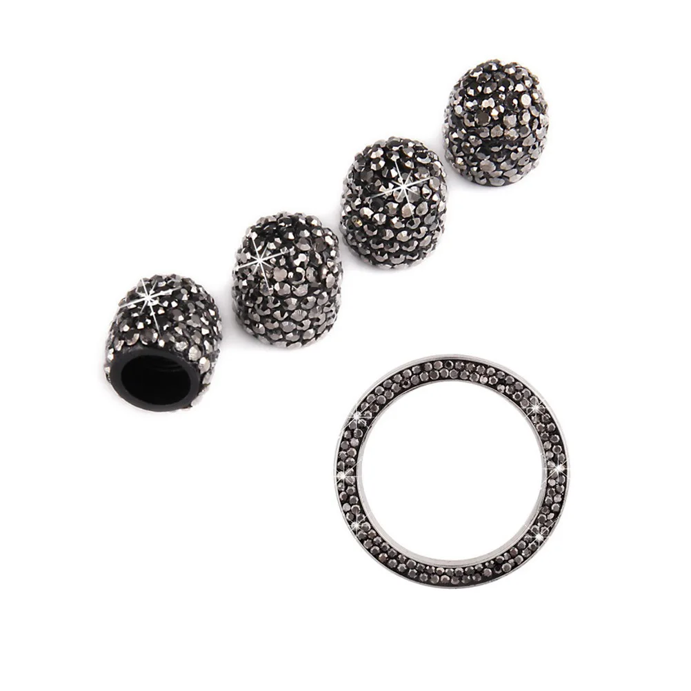 

5pcs Car Stem Cap Rhinestone Tire Dust Cover Start Ignition Button Ring Anti Leak Start Ignition Button Cap Waterproof
