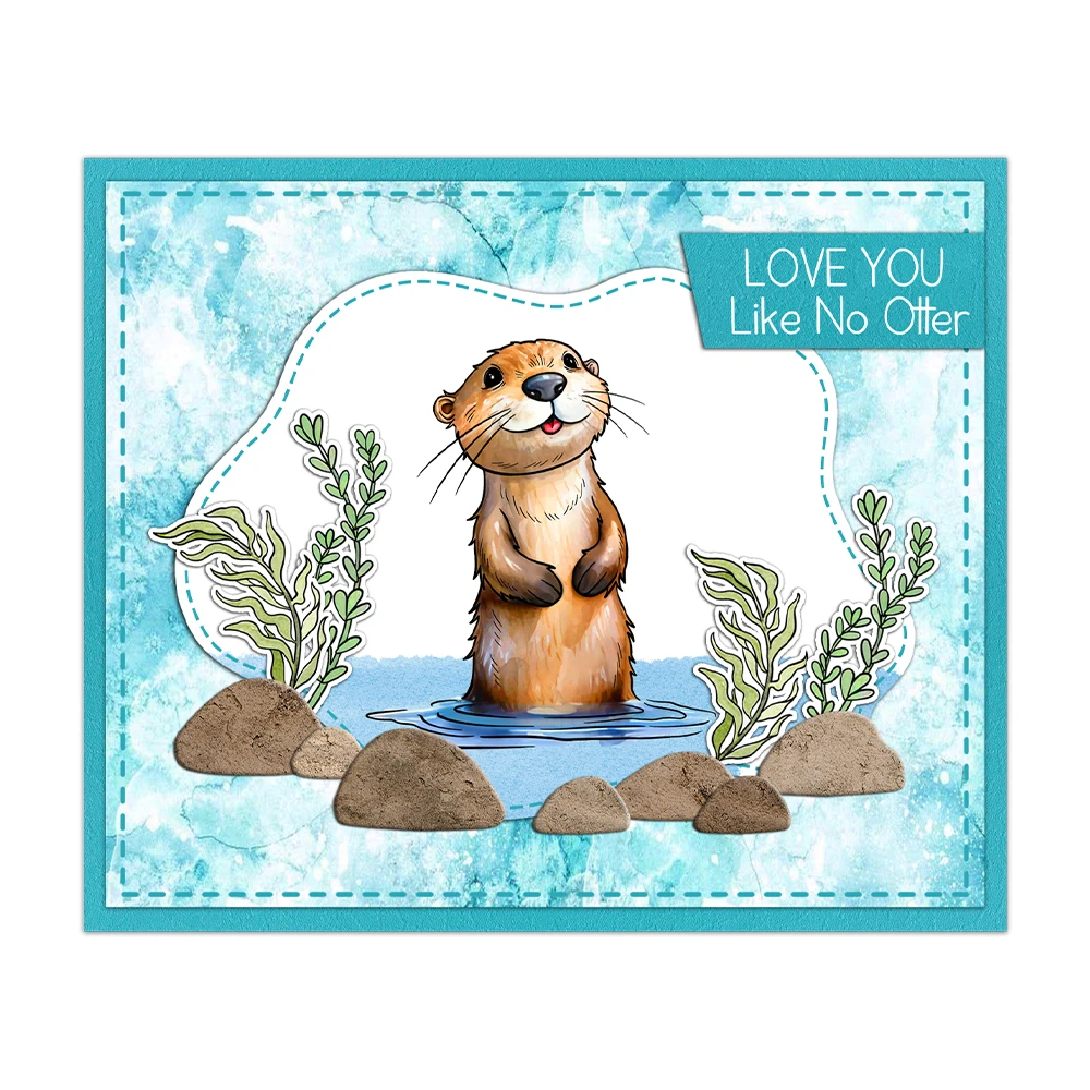 Mangocraft Cute Cartoon Otters Cutting Dies Clear Stamp DIY Scrapbooking Metal Dies Silicone Stamp For Cards Album Decor