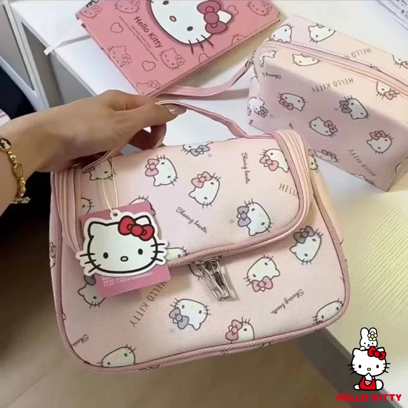 

Сумка для макияжа Sanrio Hello Kitty Cartoon KT Cat, сумка-косметичка, большая вместительная сумка для хранения, дорожная портативная сумка для туалетных принадлежностей, подарок для девочек