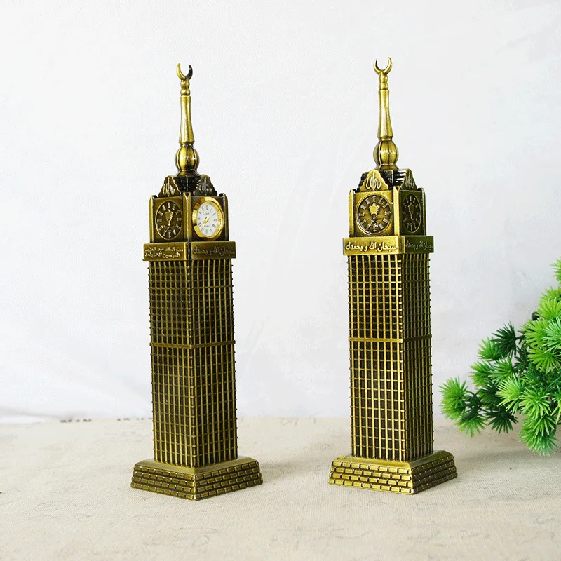 

New Antique Bronze Mecca Clock Tower Statue Metal Model Zinc Alloy Clock Tower Saudi Arabia Figurine World Landmark Architecture