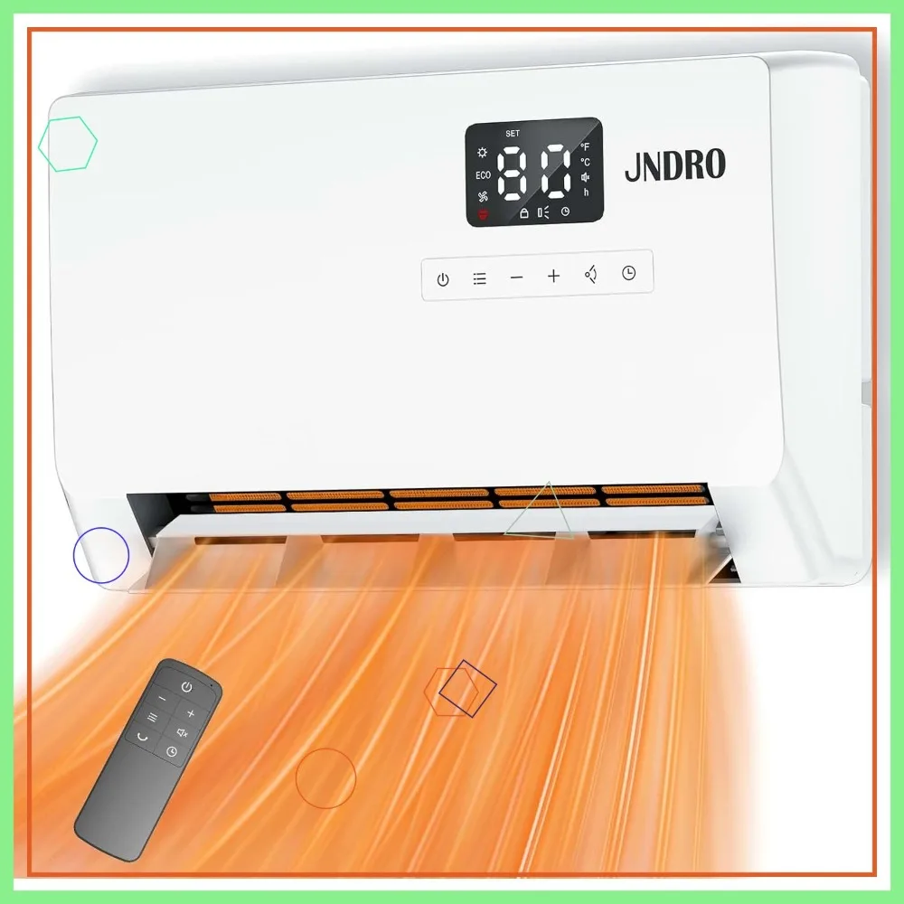

Wall-Mounted Space Heater with ECO Thermostat, Remote Control, LED Display, Oscillation Modes, Timer for Indoor Use