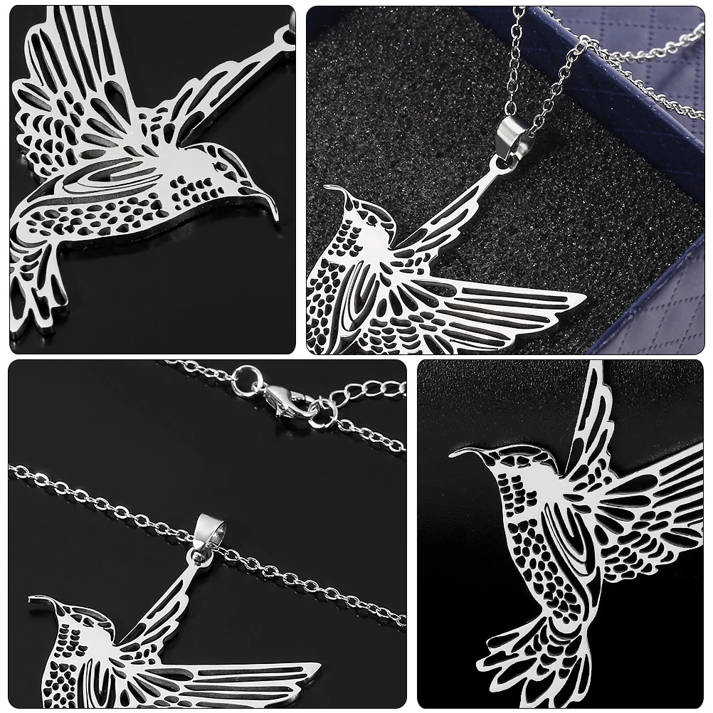 1 pçs colar de pássaro de aço inoxidável oco-para fora criativo hip-pop pingente masculino colar elegante pescoço decoração presente