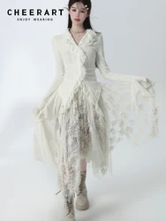 CHEERART Designer ricamo floreale Tulle gonne donna bianco vita alta asimmetrico Plisse gonna a bolle estate alta moda