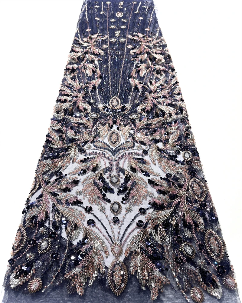 African Nigerian Beaded Embroidery Lace Fabric High-End French Sequins 2025 Fashion Wedding Party Dress Sewing Material