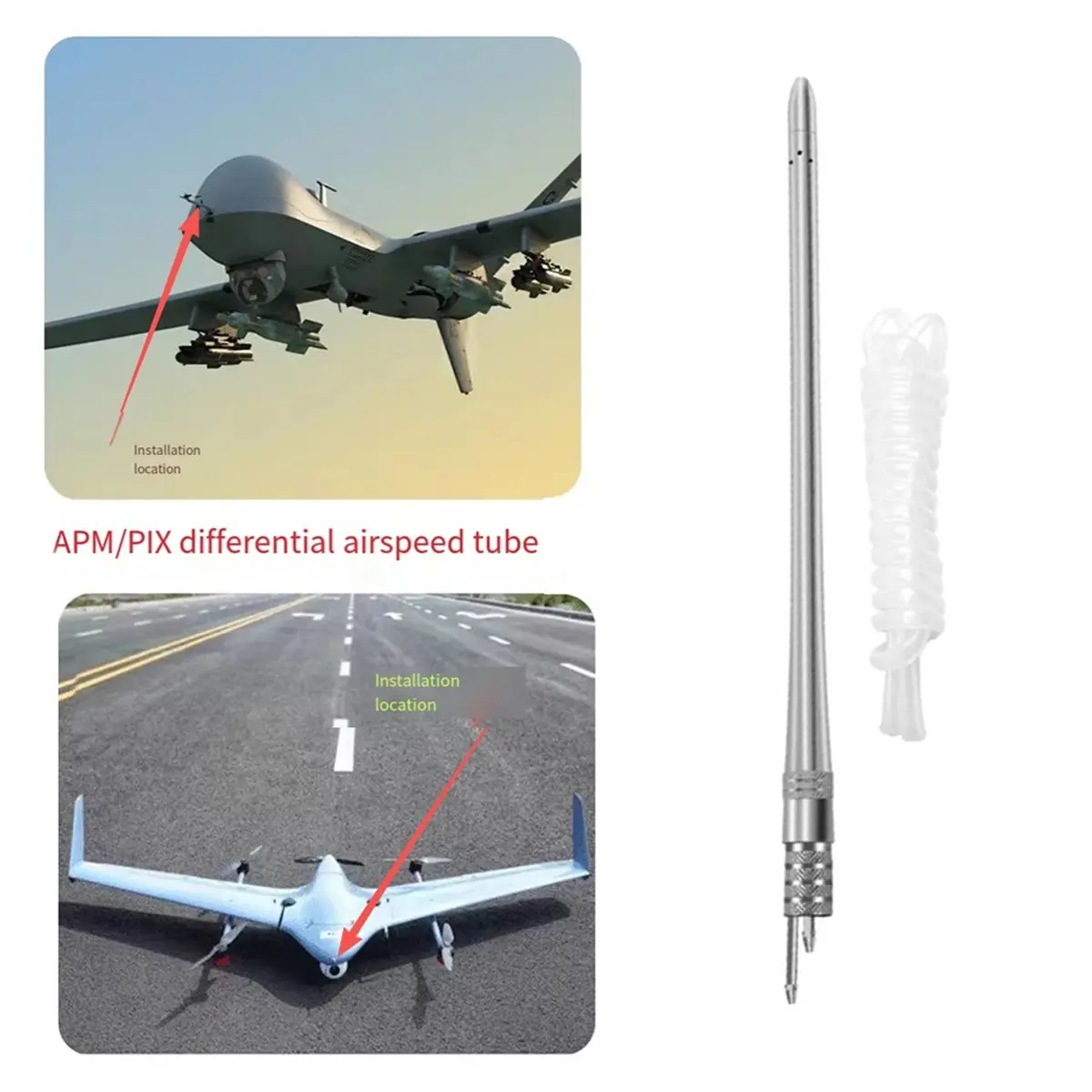New Electronics Dynamic Static Dual-Pressure Pitot Tube Differential Speed Gauge Pipe Airspeed Tube for RC Fixed-Wing Drone