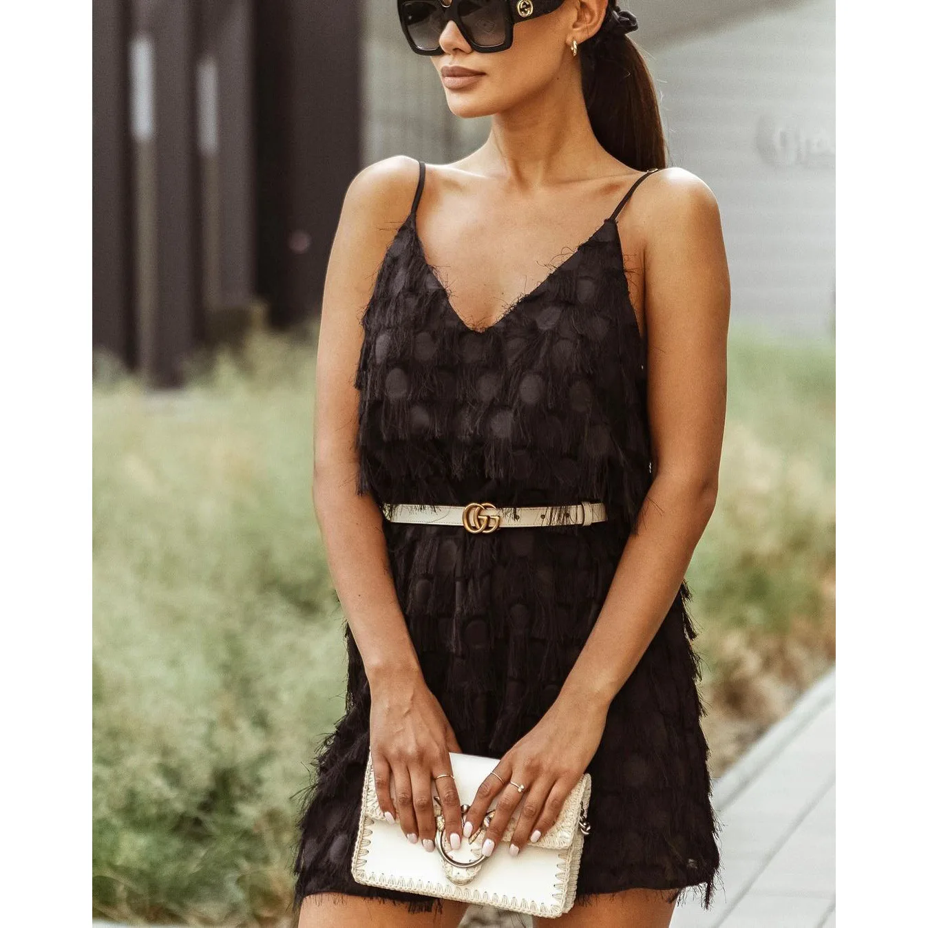 Sexy Deep V-Neck Backless Patchwork Bodycon Dress Fringe Tassel Club Party Prom Mini Dresses Spring Summer