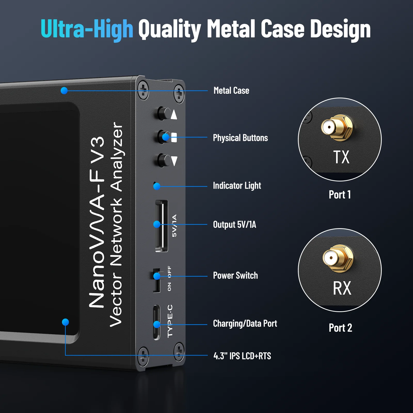 2023 Upgrated NanoVNA-F V3 Vector Network Analyzer 1MHz-6GHz 4.3 Inch Display HF VHF UHF VNA Antenna Analyzer 801 Scan Points