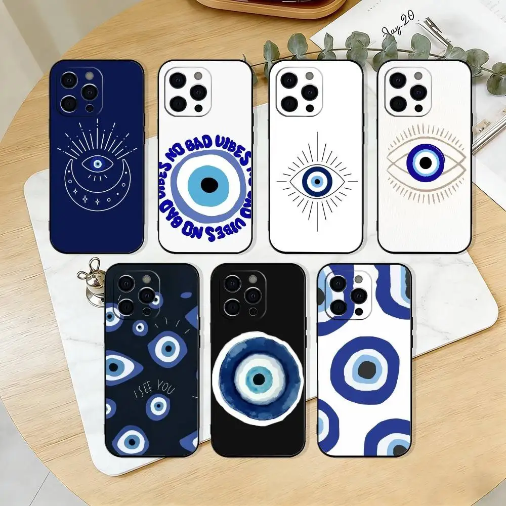 

Lucky Eye Blue Evil Eye Print Phone Case For iPhone 17,16,15,14,13,12,11 Plus,Pro Max,XS,Soft Silicone Black Cover