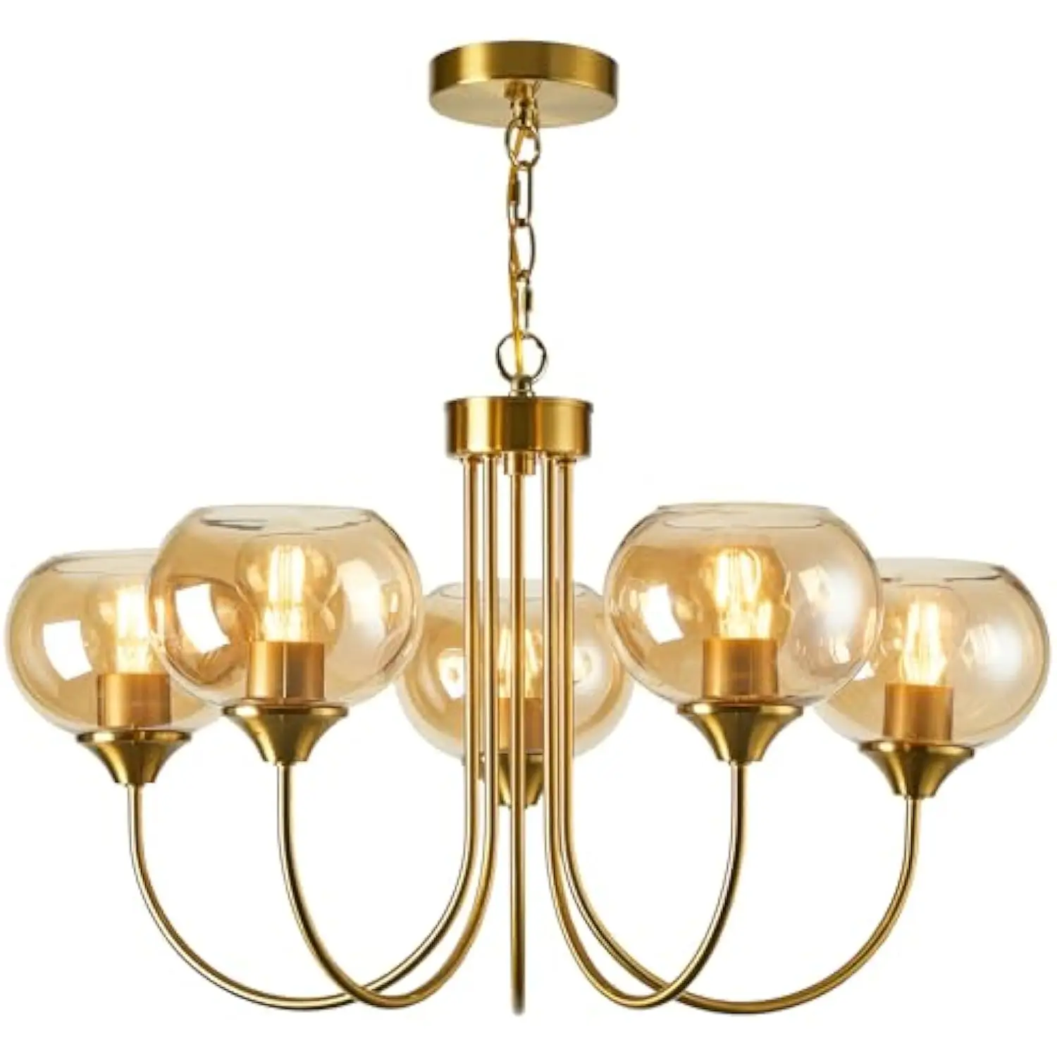 

Mid Century Modern Globe Chandelier 5 Light Amber Glass Vintage Sputnik Chandeliers Gold Pendant Light Fixtures for Dining Room