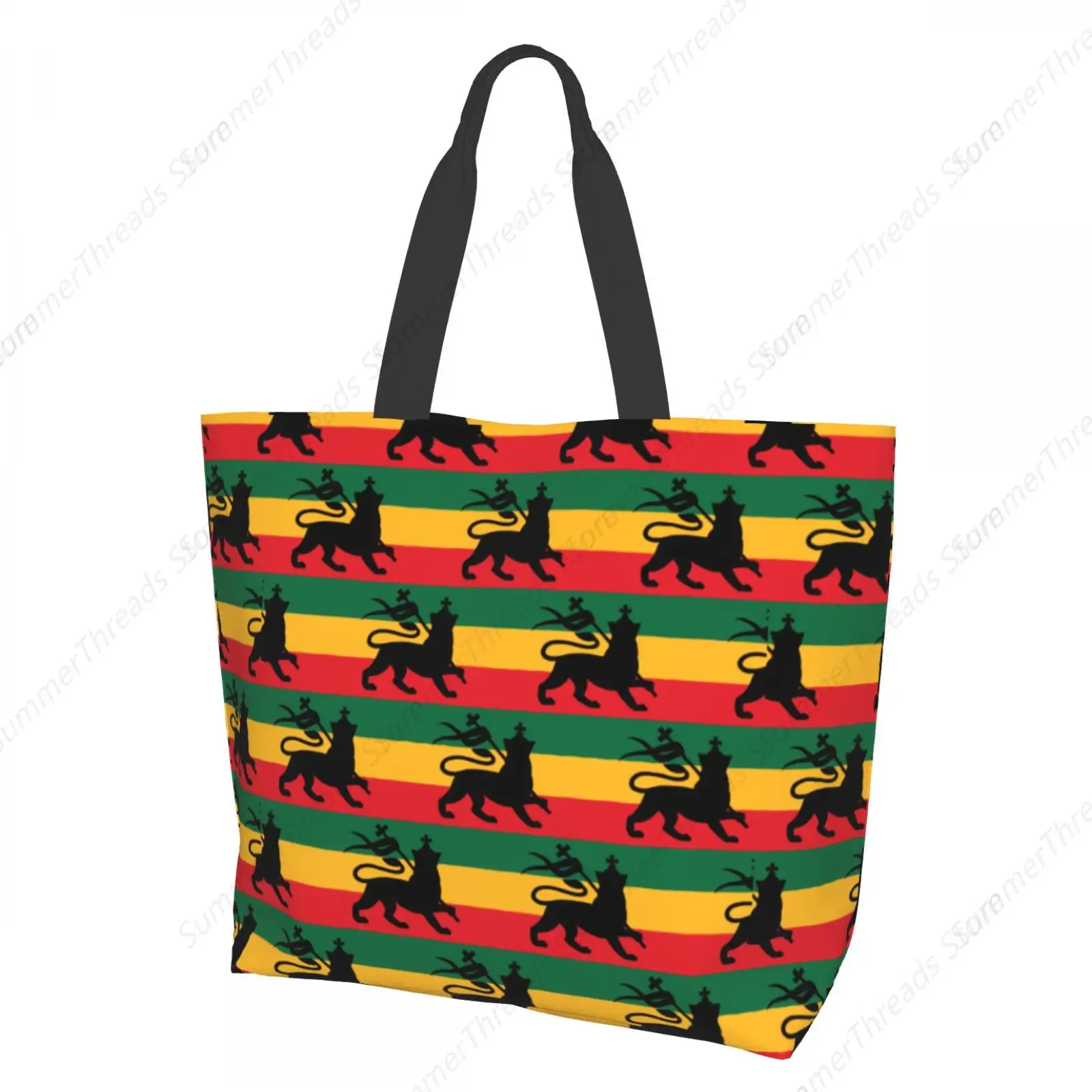

Rasta Lion Stripes Tote Bag for Women Large Print Bags Portable Beach Bag Reusable Grocery Bags Waterproof