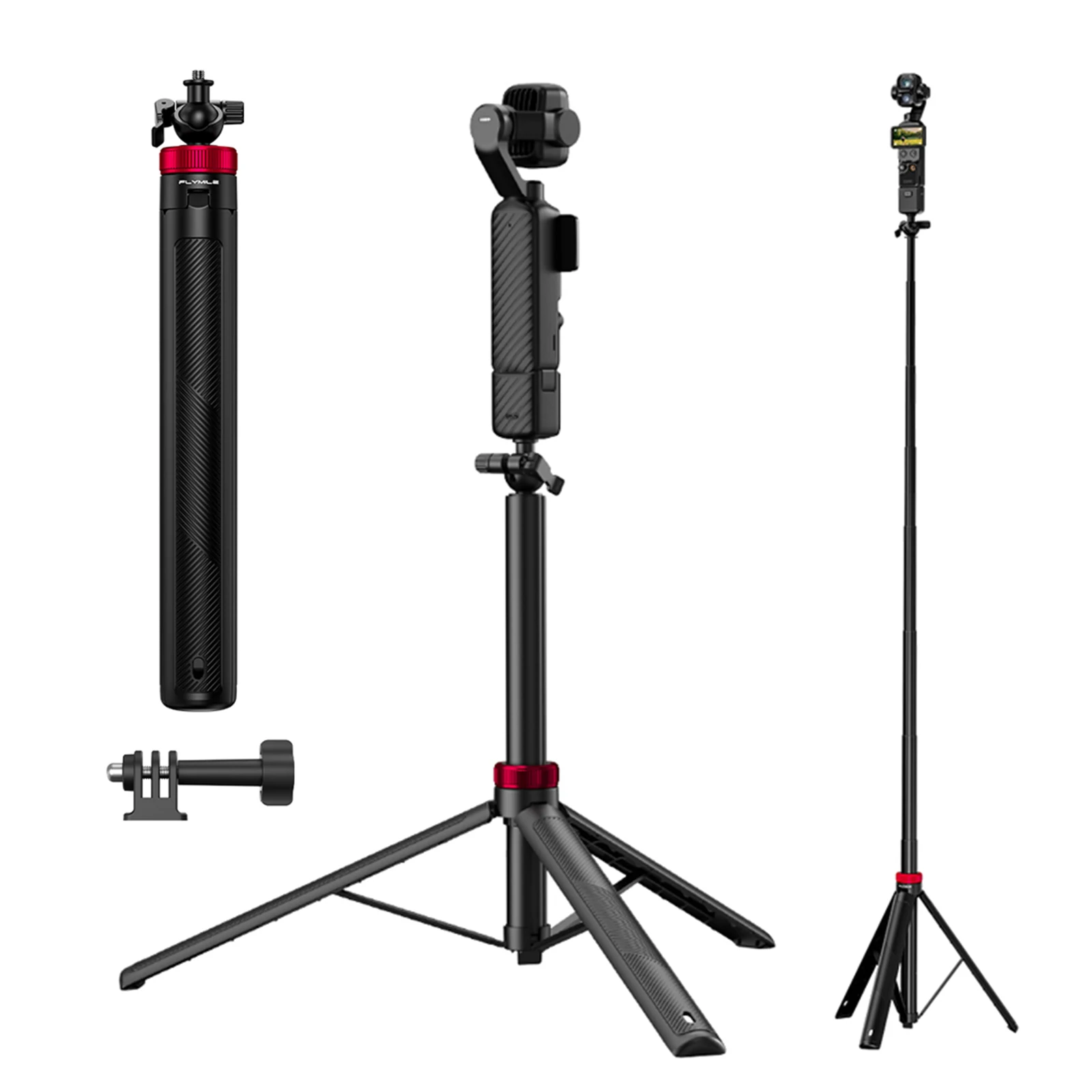 Tripod Selfie Stick Vlog Handle for DJI Pocket 4 Pro Action Camera Selfie Stick Tripod 1/4 Screw Metal Selfie Rod Accessories