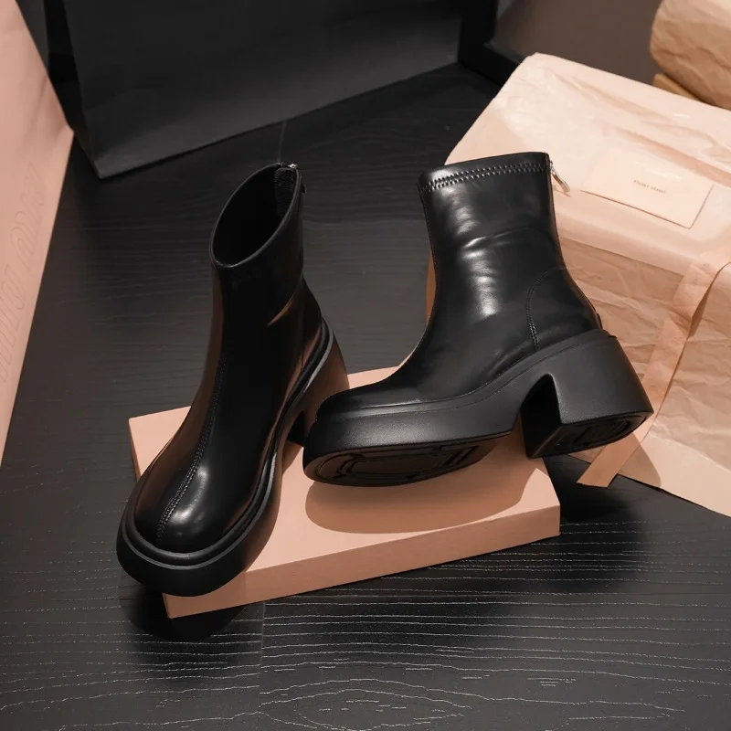 

Короткие сапоги, женские ботинки из бисквита, осень-зима 2021, увеличивающие рост, эластичные высокие каблуки, темпераментные утягивающие сапоги, кожаные