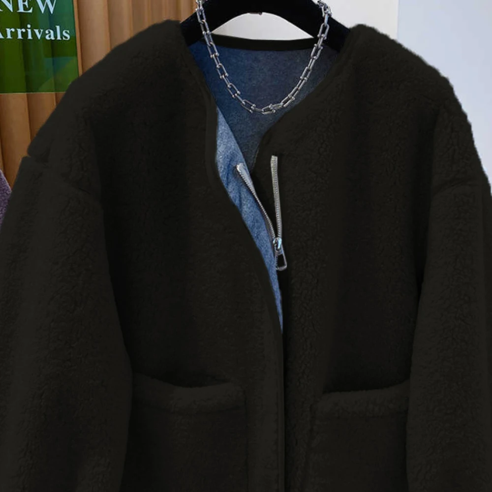 Women Purple Lambswool Jacket 2025 New Autumn Winter Warm Casual Oversize Coats Thickened Fashion Velvet Fur Jackets