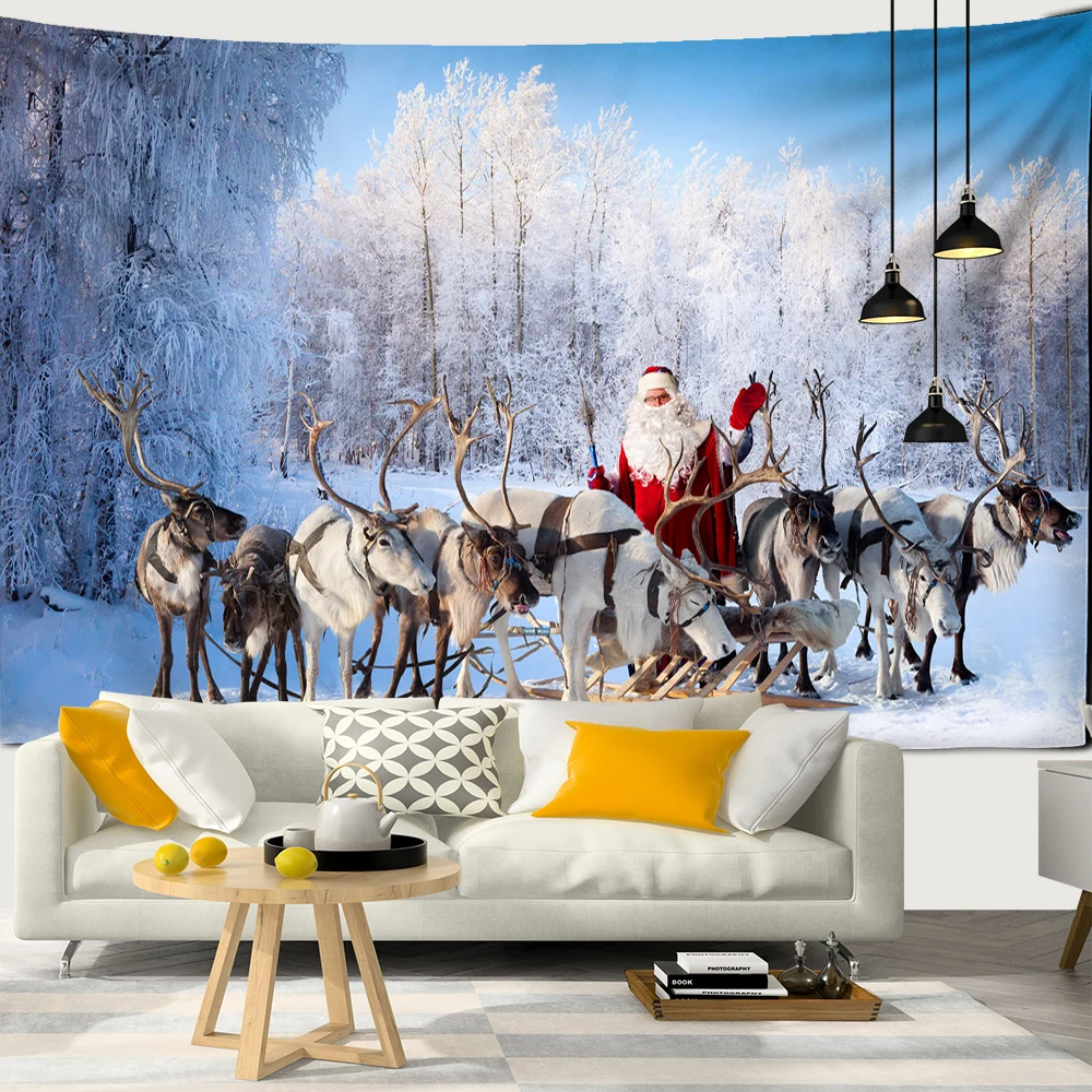 Christmas Tapestry Fireplace Xmas Wall Tapestry Tree Stocking Gift Box Tapestry Wall Hanging for Party Living Room Dorm Decor