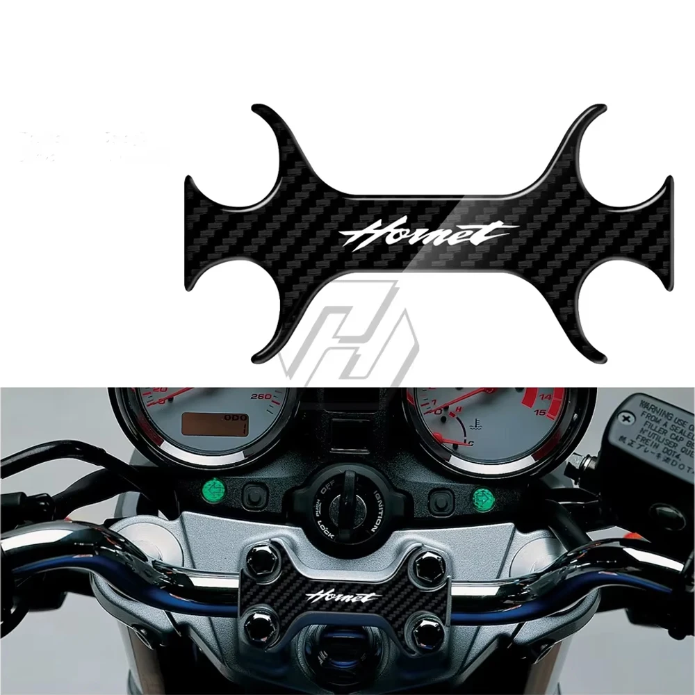 3D الكربون نظرة العلوي الثلاثي نير المدافع لهوندا الدبور 600 Uo إلى 2004 دراجة نارية الجبهة شوكة ملصق