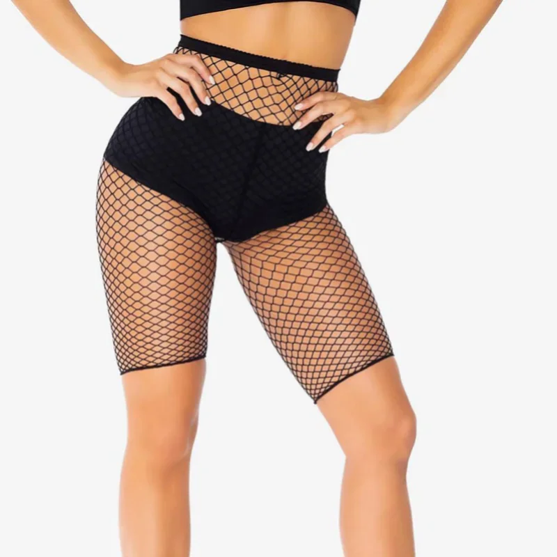 Sexy Women's Fishnet Socks Rhinestone Black Cycle Sports White Biker Shorts Pantyhose Mesh Sparkle Stockings Lingerie Half Short