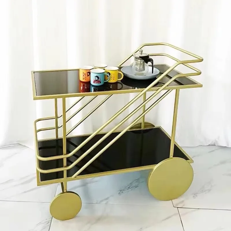 Dining Car Mobile Beverage Car Hidden Wheel Cake Trolley Tea Cart Shelf Dining Cabinet Household Glass Trolley