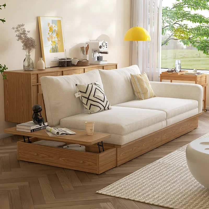 

Log wind sofa bed folding dual-purpose Japanese-style telescopic Nordic solid wood small apartment modern simple living