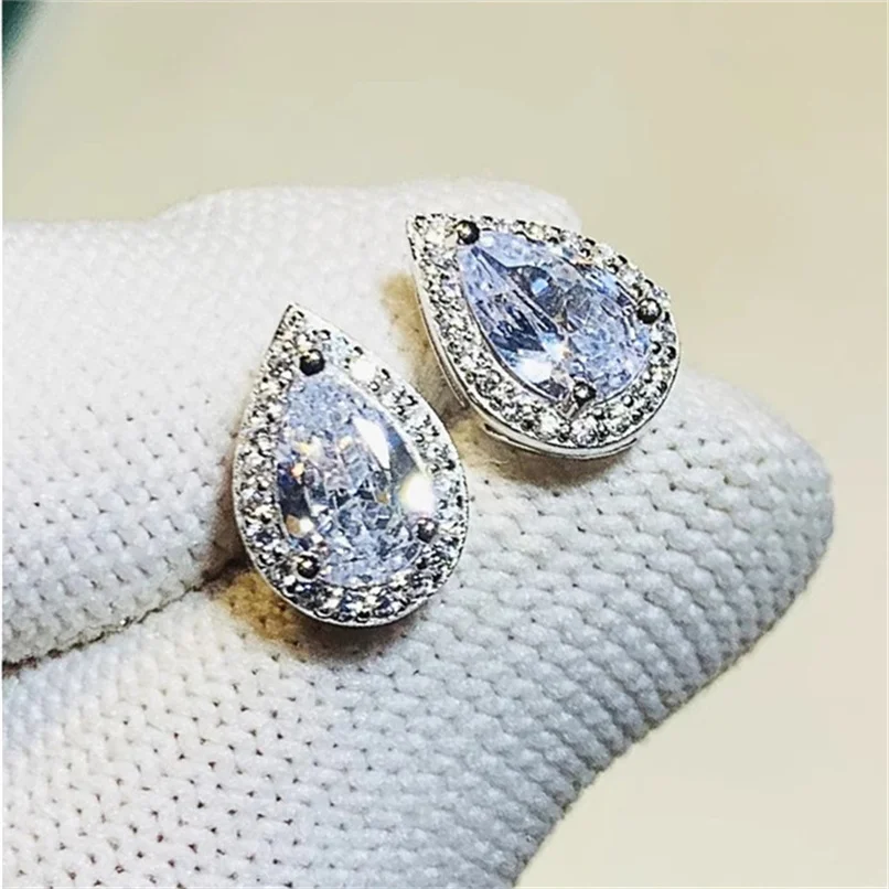 CC Stud Earrings For Women Girl White Zirconia Diamand Wedding Jewelry Brincos 925 Silver Needle Fashion Accessories E051