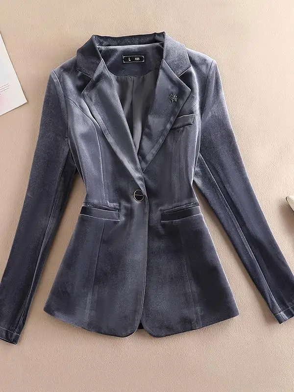 

ay Velvet Suit Women's Slim Fit Faionable Velvet Set High End Small Western Sle Top Trendy Button ket Long Sve Coat
