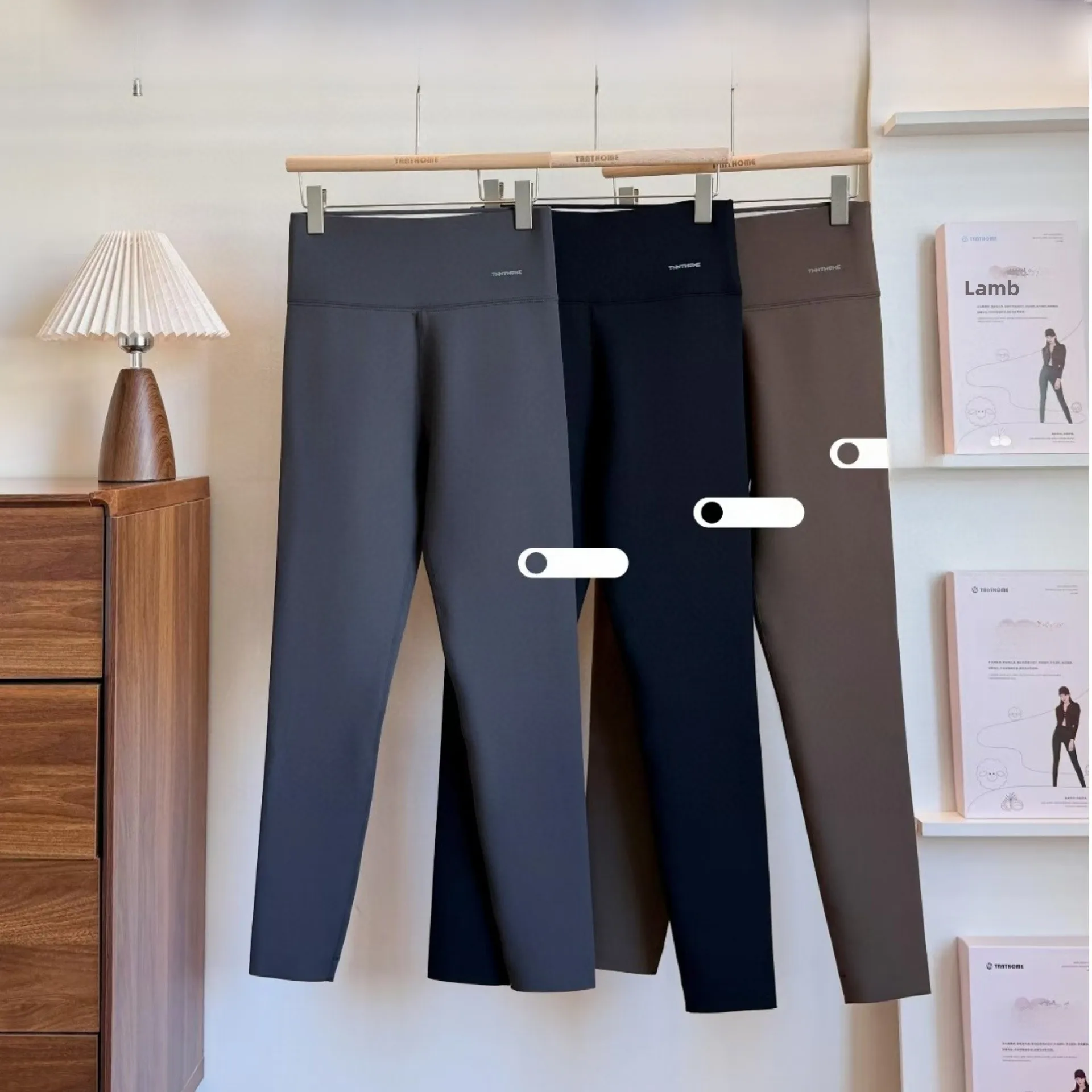 High Waist Fce Lined Yoga Pants Women's Warm Cozy Wool nut Pants Tummy Control Butt Lifting Nine Point Pants Fitn