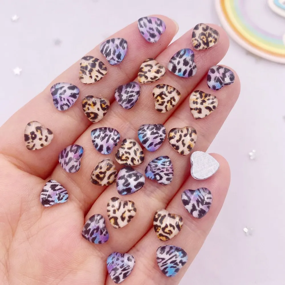 100 pezzi in resina 8mm cuore leopardo stampa modelli gemma di cristallo flatback strass applique fai da te album di nozze nail art artigianale