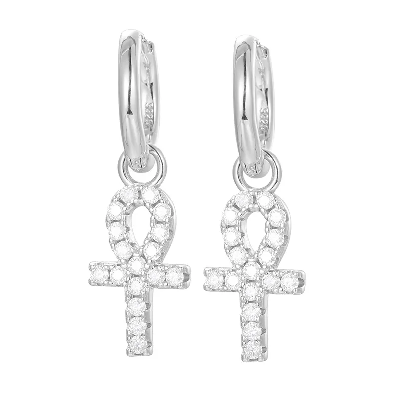 

Moissanite S925 Sterling Silver Ankh Cross Drop Earring for Men Women Luxury Earrings Hip Hop Bling Ice Out Rapper Jewelry