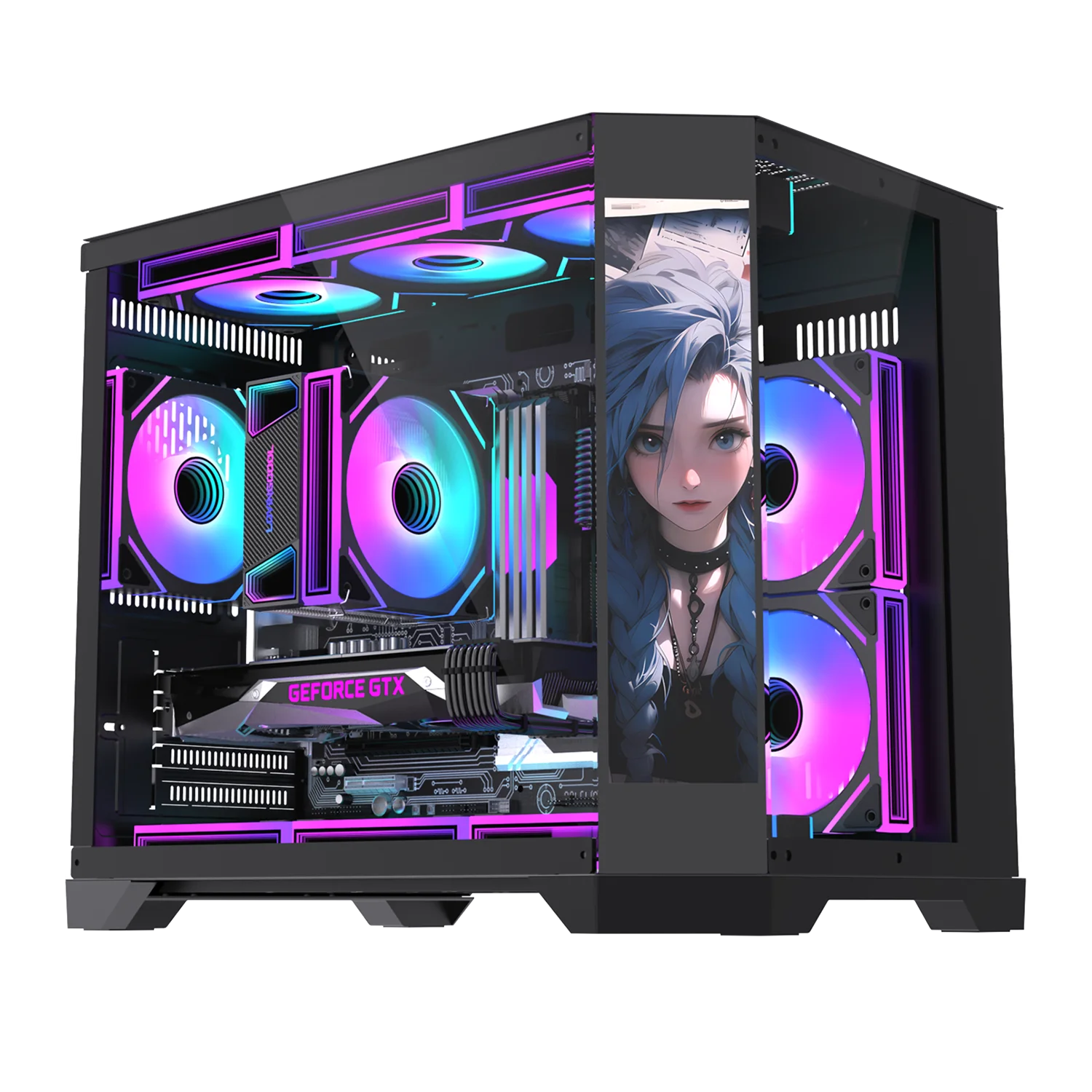 Lovingcool PC Case Mid Tower Micro ATX Gaming Computer Desktop With LCD Screen Computer Cases & Towers Glass PC Chassis Casing