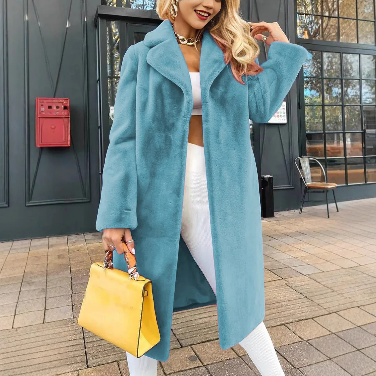 المرأة الشتاء أفخم معطف طويل دافئ الدانتيل متابعة التلبيب فو الفراء معطف سميكة أنيقة أفخم ملابس خارجية الإناث فروي المخملية معطف طويل