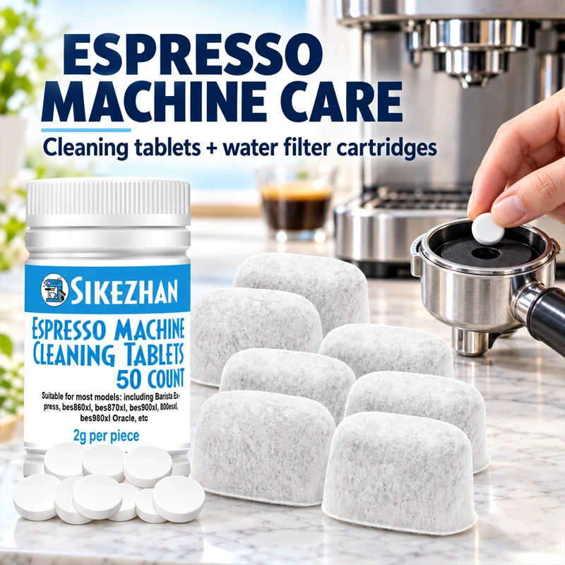 Universal Espresso Machine Cleaning Tablets 50 Count with Charcoal Water Filter Pack for Coffee Maker Care 2g - SIKEZHAN